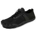 All-black barefoot water shoes with breathable knit upper and elastic quick-lace system - 40 / Black