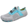 Quick-dry gray and blue five-finger barefoot water shoes with breathable flyknit mesh - 36 / Gray