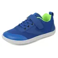 Detail of navy blue kids sneakers with mesh upper and green lining for walking - 25 / Blue