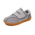 Retro grey kids sneakers with breathable mesh, gum sole and double Velcro straps - EU 25 / Gray