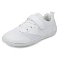 Detail of white wide-toe toddler shoe featuring velcro strap and breathable mesh fabric - 25 / White