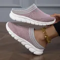 Breathable lavender knit mule sneaker for women with white platform sole - 35 / Purple