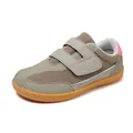 Retro khaki and grey kids casual trainers with pink heel and gum rubber sole - EU 25 / Khaki