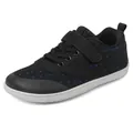 Detailed side view of black mesh toddler shoes with blue dots and velcro straps - 25 / Black