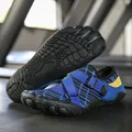 Men's navy blue barefoot water shoes with yellow honeycomb pattern and rubber grip soles - 36 / Sapphire Blue