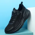 Men's all black lightweight running sneakers with breathable mesh and thick cushioned soles - 39 / Black