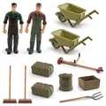 Farm worker miniature set with lawn mowers, carts, shovels and realistic farm tools - Simulation Workers And Farm Tools Wheelbarrow Set (BL-10105)