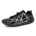 Minimalist black barefoot sneaker with mesh upper and geometric white stripe patterns - EU 36 / Black