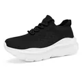 Fashionable black knit running sneakers with white thick cushioned soles for casual wear - 35 / Black and White