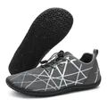 Grey minimalist mesh sports sneakers with geometric patterns and flexible non-slip rubber soles - EU 36 / Gray