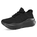 All-black breathable knitted sock sneakers with thick cushioned soles for casual wear - 35 / All Black