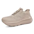 Beige breathable fly-knit slip-on sneakers with chunky cushioned platform soles - 35 / Khaki