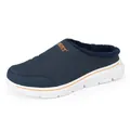 Winter navy fleece-lined sport mule slippers with thick thermal lining and white soles - Dark Blue Orange