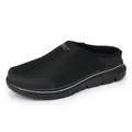 Men's black insulated winter slippers with warm faux-fur lining and SPORT logo - 36 / Black & Gold
