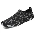 Outdoor water shoes in black with geometric patterns and quick-dry mesh for hiking - 35 / Black and White Geometric Style (A01)