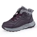 Waterproof leather walking shoes for seniors with purple plush lining and non-slip sole - EU 36 / Purple