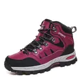 Scarponi da trekking donna rosa e nero con fodera in pile e suola spessa antiscivolo - 36 / Rosso rosa