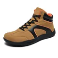 Baskets montantes pieds nus en daim marron avec détails noirs et doublure orange vif - EU 36 / Jaune