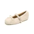 Off-white plush Mary Jane shoes with cozy faux fur finish and bow detail strap - 35 / Off White