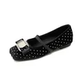 Elegant black velvet Mary Jane ballet flats with rhinestone polka dots and square toe buckle - EU 35 / Black