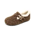 Dark brown plush-lined winter mule with cozy faux sheepskin trim and golden double buckles - EU 35 / Coffee