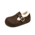 Dark brown platform Birkenstock-style wool mules with plush lining and metal buckle - EU 34 / Coffee