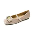 Sparkling beige velvet Mary Jane flats with rhinestones and elegant bow detail - EU 35 / Apricot