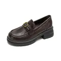 Mocasines de plataforma marrón oscuro para mujer con acabado en cuero y hebilla dorada - EU 35 / Marrón