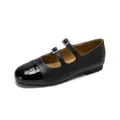 Elegant black Mary Jane flats with contrast toe cap and camellia flower relief - EU 35 / Black
