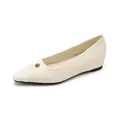 Elegant pointed toe wedges for women featuring cream leather and gold rose ornament - 35 / Off White