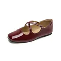 French fairy style dark wine red patent leather Mary Jane flats with cross straps and square toe - EU 35 / Burgundy