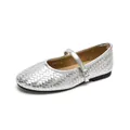 Silver woven Mary Jane ballet flats with single strap and minimalist metal buckle - EU 35 / Silver