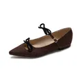 French style pointed toe polka dot Mary Jane flats with ribbon bow and strap - EU 35 / Brown