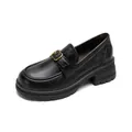 Mocasines negros de plataforma para mujer en cuero texturizado con hebilla dorada - EU 35 / Negro