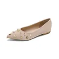 Elegant beige pointed-toe flat shoes featuring decorative gold star studs and soft finish - EU 35 / Apricot