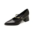 Elegant dark brown Mary Jane high heels with pointed toe and gold chain buckle strap - EU 34 / Brown