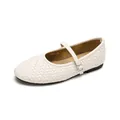 Chic white woven Mary Jane flats for women with adjustable strap and silver buckle - EU 35 / Apricot