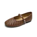 Brown woven leather Mary Jane flat shoes with buckle strap in a minimalist French style - EU 35 / Brown