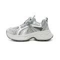 Retro platform chunky sneakers for women in grey and metallic silver breathable mesh - 35 / Gray