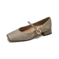 Bronze square-toe Mary Jane shoes with metallic velvet finish and wood-grain block heel - EU 35 / Champagne