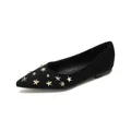 Elegant black pointed-toe flat shoes featuring gold star ornaments and metallic studs - EU 35 / Black