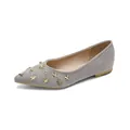 Elegant grey suede pointed flat shoes featuring golden stars and metallic stud details - EU 35 / Gray
