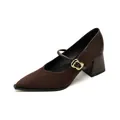 Zapatos Mary Jane marrón oscuro de punta fina con ante y hebilla dorada retro - EU 34 / Marrón