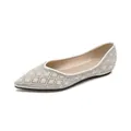 Sparkly pointed toe flat shoes with rhinestones and pearls in a cream finish - EU 35