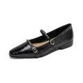Elegant black patent leather Mary Jane shoes with vintage square toe and gold chain detail - 35 / Black