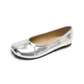 Silver metallic tabi ballet flats with split toe design and white bow knot detail - EU 35 / Silver