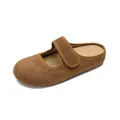 Brown suede Mary Jane mule shoes with velcro strap and comfortable round toe - EU 35 / Acorn