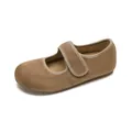 Classic camel suede Mary Jane flat shoes with velcro strap and retro round toe - EU 35 / Khaki