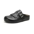 Muli retrò in pelle nera con dettagli brogue, nappe e fibbia in metallo argento - EU 35 / Nero
