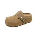 Mules casuales de gamuza marrón claro con hebilla de bronce y una suela gruesa - EU 34 / Caqui